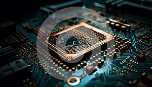 Complexity of semiconductor circuit board reflects progress in electronics industry generated by AI