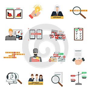 Compliance copyright law flat icons set