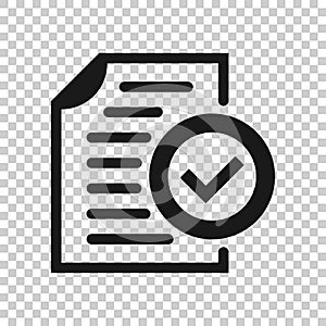 Compliance document icon in transparent style. Approved process vector illustration on isolated background. Checkmark business