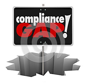 Compliance Gap Warning Sign Hole Follow Rules Regulations Guidelines