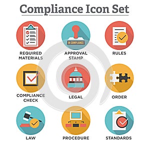 In compliance - icon set showing a company passed inspection