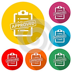 Compliance inspection approved icon isolated with long shadow