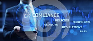 Compliance Law Rules Policy Regulation Business and Technology concept.