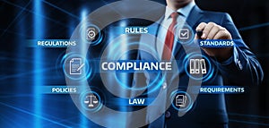 Compliance Rules Law Regulation Policy Business Technology concept photo