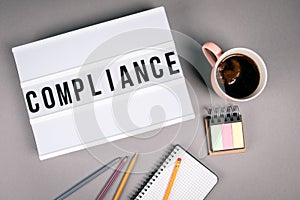 Compliance. Text in light box