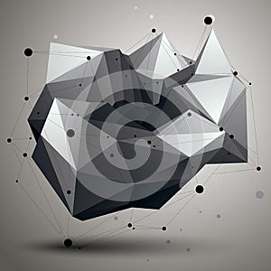 Complicated abstract grayscale 3D shape, vector digital lattice