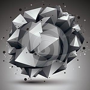 Complicated abstract grayscale 3D shape, vector digital lattice