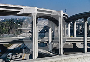 Complicated freeway interchange of highways and overpasses in Los Angeles, California
