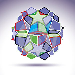 Complicated kaleidoscope 3d sphere constructed from colorful geo