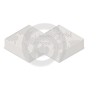Complicated labyrinth in isometric view on white