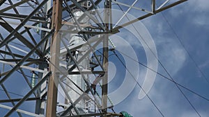 Complicated metal structure of electrical power line tower