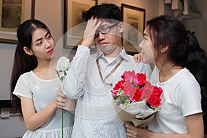 Complicated relationship between three people. Love triangle concept.