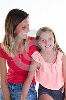 complicity and love mother daughter beauty girls on white background