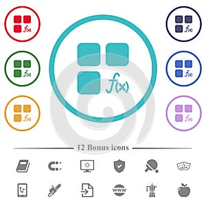 Component functions flat color icons in circle shape outlines