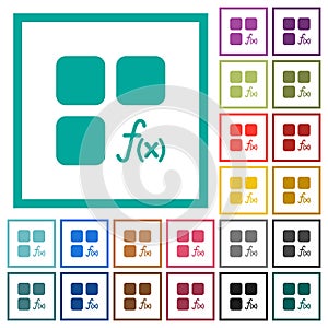 Component functions flat color icons with quadrant frames