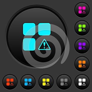Component warning dark push buttons with color icons