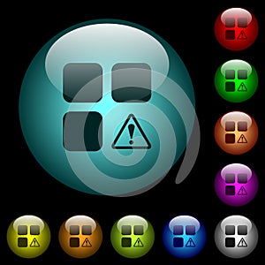 Component warning icons in color illuminated glass buttons