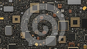 Components across the dark substrate emphasizing complex electronic