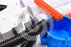 Components for electrical installations and rolls of diagrams