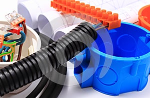 Components for electrical installations and rolls of diagrams