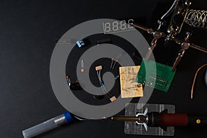 The components of the main board in the process of assembling the finished device for further use.