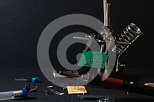 The components of the main board in the process of assembling the finished device for further use.