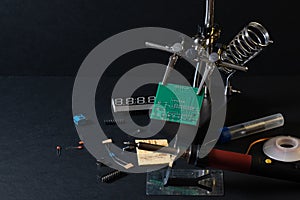 The components of the main board in the process of assembling the finished device for further use.