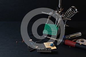 The components of the main board in the process of assembling the finished device for further use.