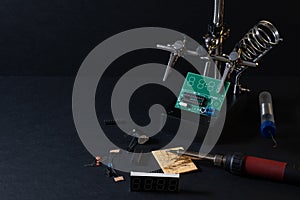 The components of the main board in the process of assembling the finished device for further use.