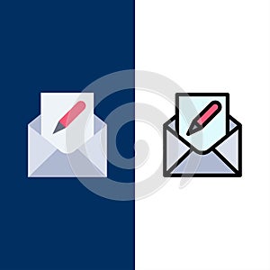 Compose, Edit, Email, Envelope, Mail  Icons. Flat and Line Filled Icon Set Vector Blue Background