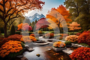 Compose a single landscape that artfully encapsulates all four seasons in a harmonious way,