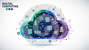 Composed of interconnected lines and nodes in a gradient of blue, green