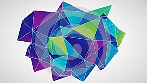 Composed of interconnected triangular shapes in various shades of