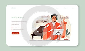 Composer web banner or landing page. Author making and playing