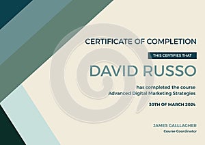 Composite of certificate of completion text with pattern on cream background