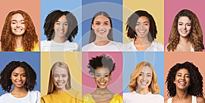 Composite collage of happy diverse multicultural women