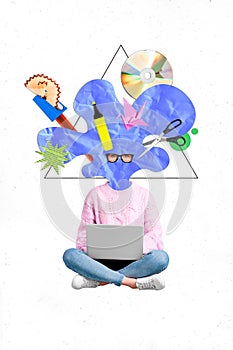 Composite collage image of freelancer office startup manager headless brainstorm idea motivation inspired unusual