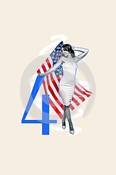 Composite collage image of pretty girl model party national independence america day fourth july concept bizarre unusual