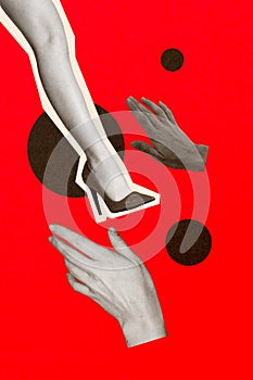 Composite collage image of woman leg high heels shoe shopping fantasy billboard comics zine minimal