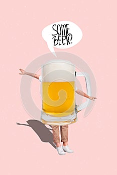 Composite collage photo of headless person body huge glass cup pint alcohol cold beer ale advert pub weekend isolated on