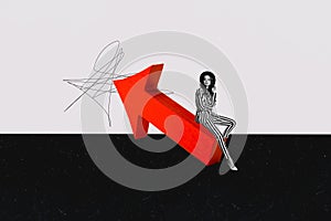 Composite collage picture image of female sit arrow point career work progress concept unusual fantasy billboard comics