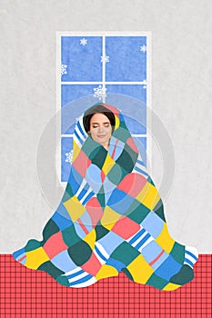 Composite collage picture image of funny cute girl cold weather outside warm wrapped blanket happy merry christmas new