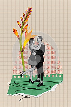 Composite collage picture image of positive couple dance waltz party flower dating concept valentine day fantasy