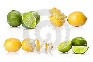 Composite with Green lime and yellow lemon isolated