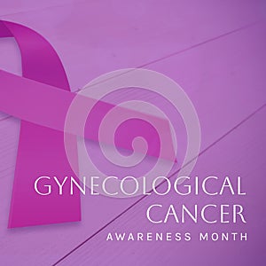 Composite of gynecological cancer awareness month over ribbon on pink background