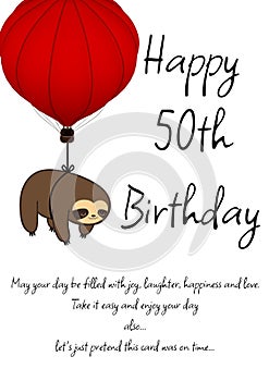 Composite of happy 50th birthday and red balloon with sleuth on white background