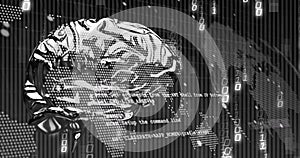 Composite of human brain, binary coding and data processing
