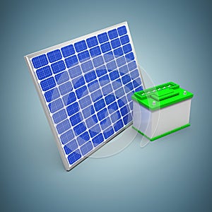 Composite image of 3d illustration of solar panel with battery