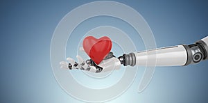 Composite image of 3d image of bionic person holding heart shape decor