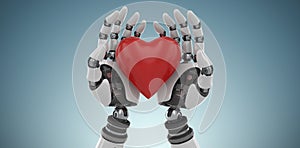 Composite image of 3d image of bionic person holding red heart shape decor